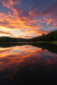 Still Waters Reflecting a Calm Sunset – free AI stock image