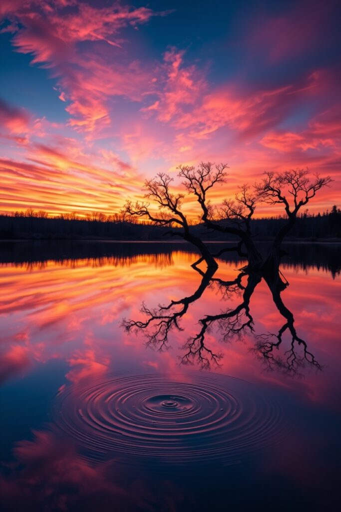 Still Waters Reflecting a Dreamy Sky – free AI stock image