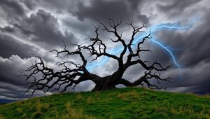 Stormy Tree on a Hill – free AI stock image