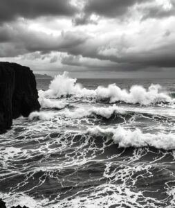 Stormy Waves in Monochrome Seascape – free AI stock image
