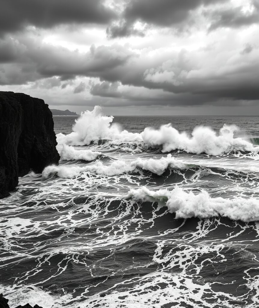 Stormy Waves in Monochrome Seascape – free AI stock image