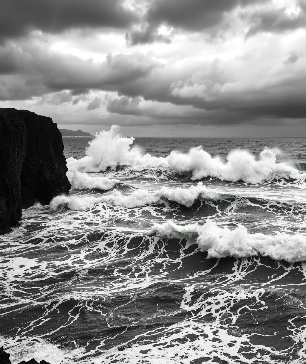 Stormy Waves in Monochrome Seascape