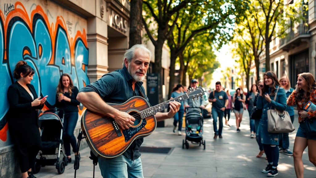 Street Musician in Vibrant City – free AI stock image