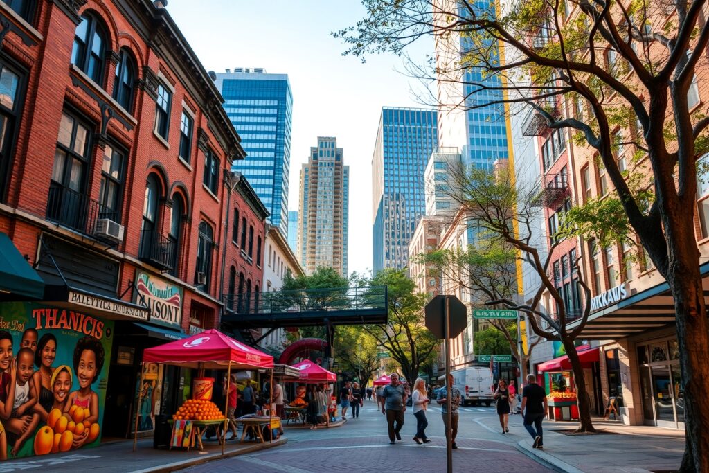 Streets of a Vibrant Urban Neighborhood – free AI stock image