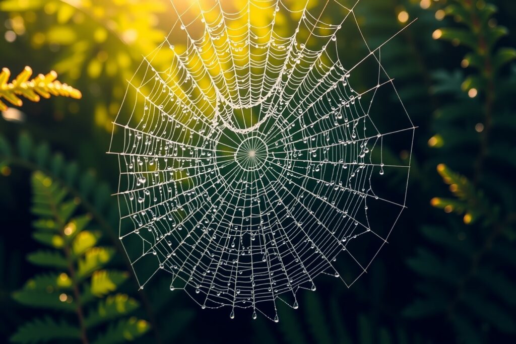 Stunning Macro Shot of Dewy Spider Web – free AI stock image