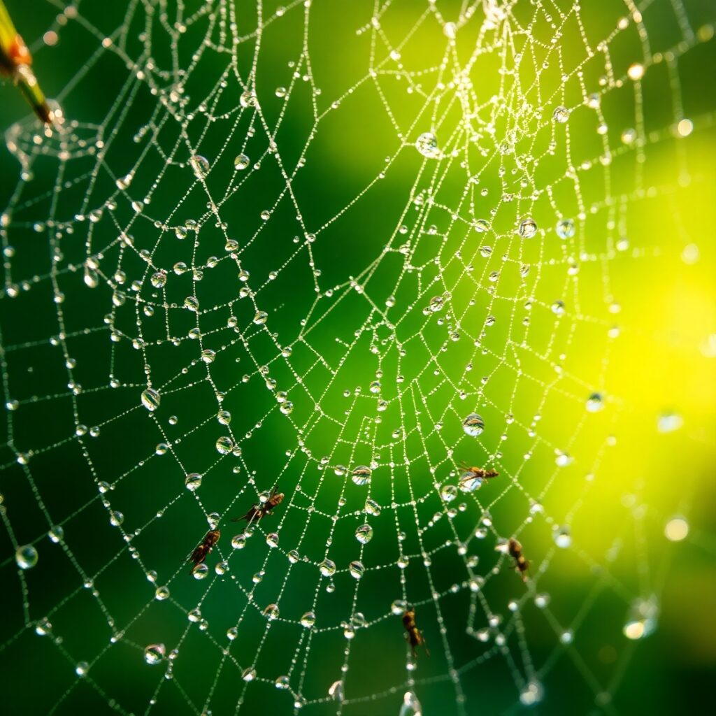 Stunning Macro View of Dewy Spiderweb – free AI stock image