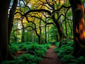 Sunlight Filtering Through a Dense Forest – free AI stock image