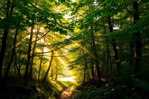 Sunlight Filtering Through a Dense Forest – free AI stock image