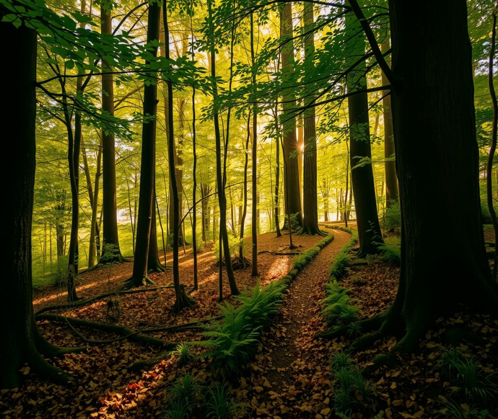 Sunlight Filtering Through a Dense Forest Canopy – free AI stock image