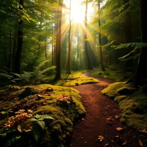 Sunlight Filtering Through a Dense Forest Canopy – free AI stock image