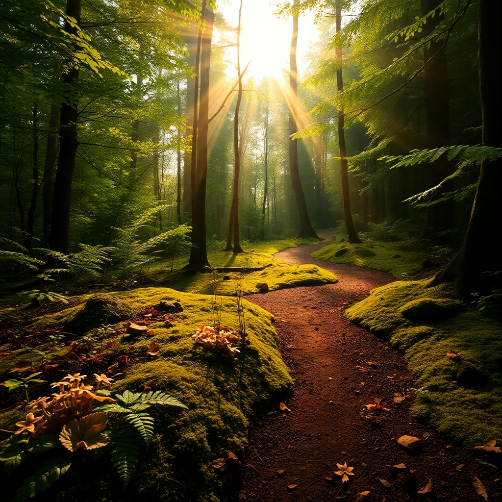 Sunlight Filtering Through a Dense Forest Canopy – free AI stock image