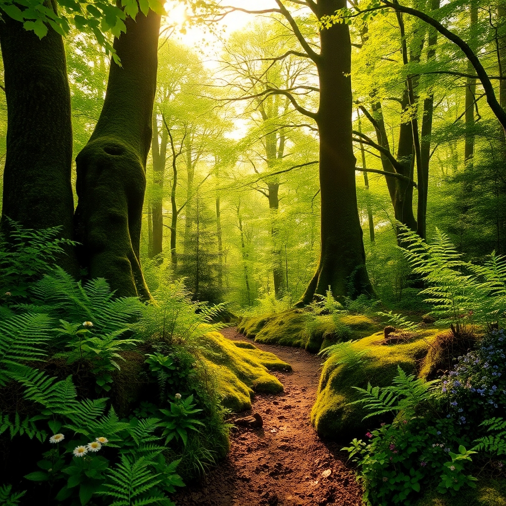 Sunlight Filtering Through a Dense Forest – free AI stock image
