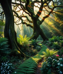 Sunlight Filtering Through a Tranquil Forest – free AI stock image