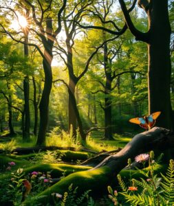 Sunlight Filtering Through a Verdant Forest – free AI stock image