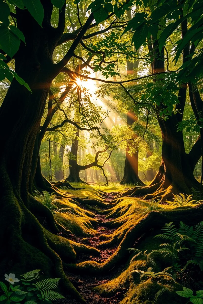Sunlight Filtering Through Dense Forest Canopy