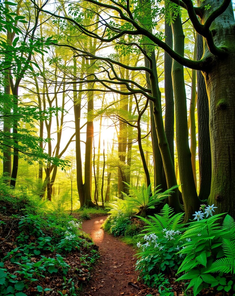 Sunlight Filtering Through Lush Forest Canopy – free AI stock image