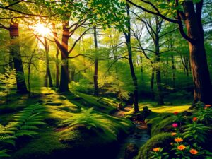 Sunlight Filtering Through Lush Green Canopy – free AI stock image