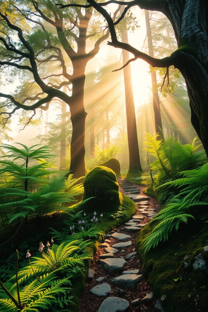 Sunlight Filtering Through the Ancient Forest – free AI stock image
