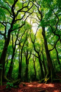Sunlight Filtering Through Verdant Forest Canopy – free AI stock image