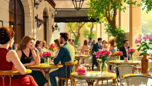 Sunlit Conversations at the Café – free AI stock image