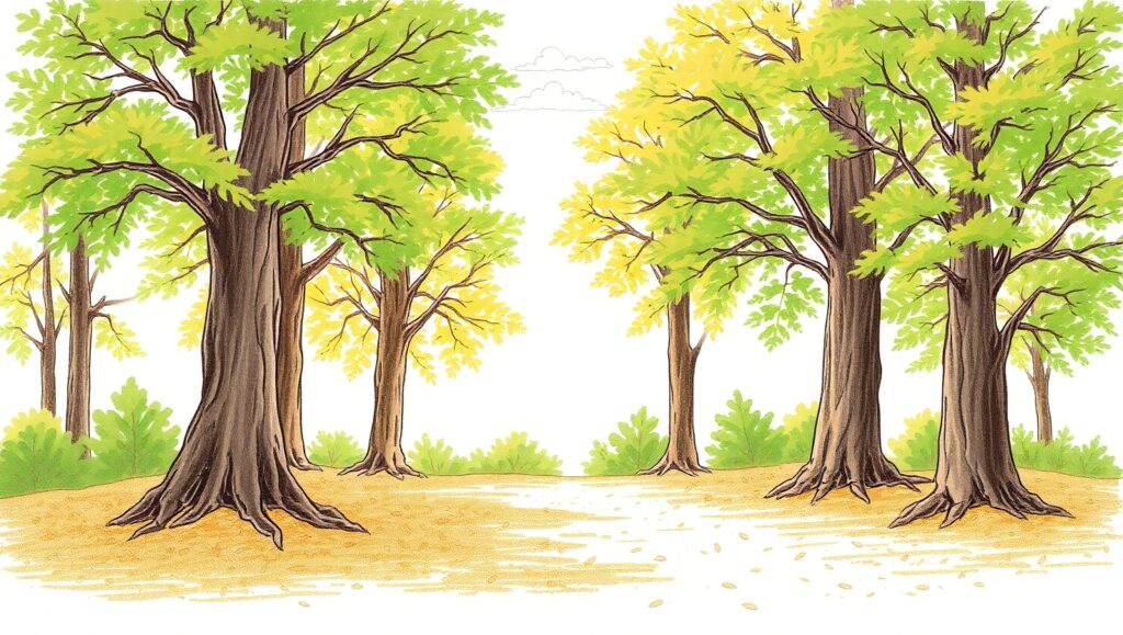 Sunlit Forest Clearing Sketch – free AI stock image
