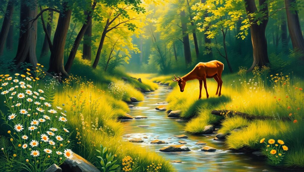 Sunlit Forest Glade Wonderland – free AI stock image