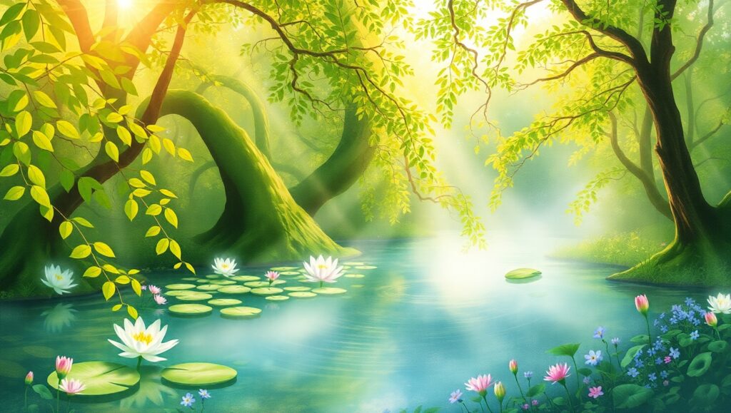 Sunlit Forest Serenity – free AI stock image