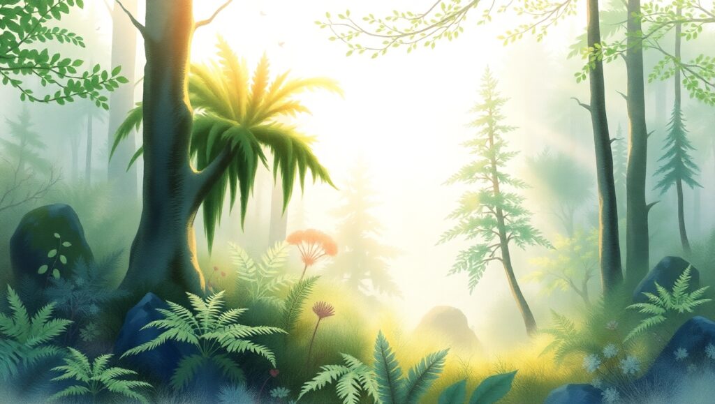 Sunlit Forest Serenity in Watercolor – free AI stock image