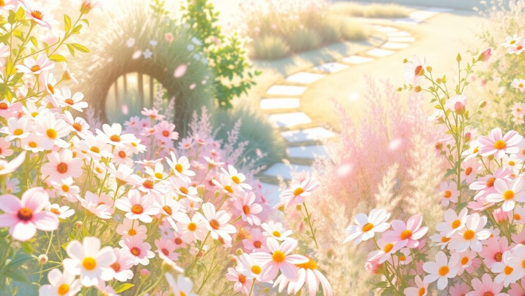 Sunlit Garden in Bloom – free AI stock image