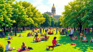 Sunny Day in the City Park – free AI stock image