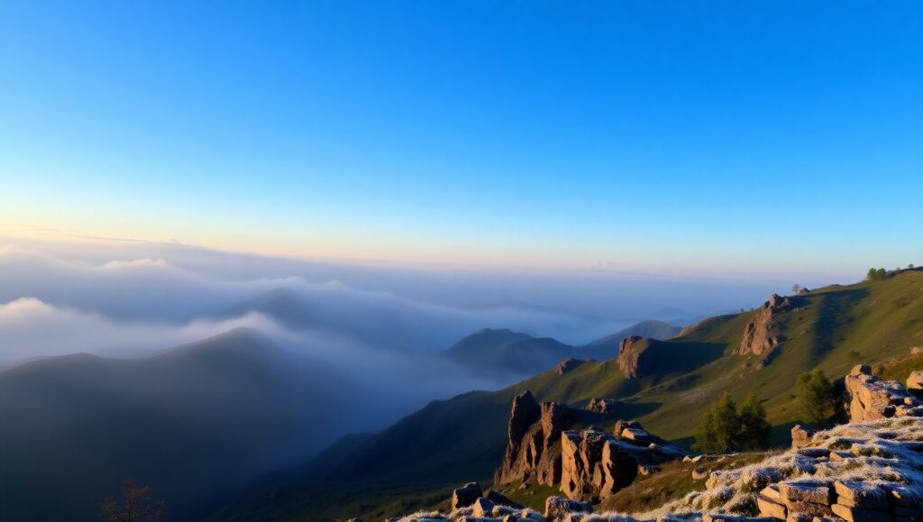 Sunrise Over Misty Mountain Valleys – free AI stock image