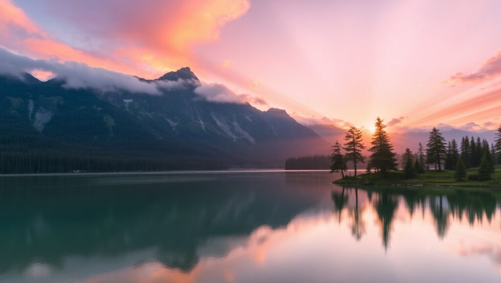 Sunrise Serenity in Mountain Reflections – free AI stock image