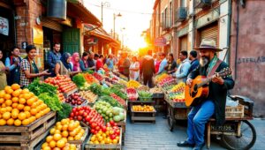 Sunset at the Street Market – free AI stock image