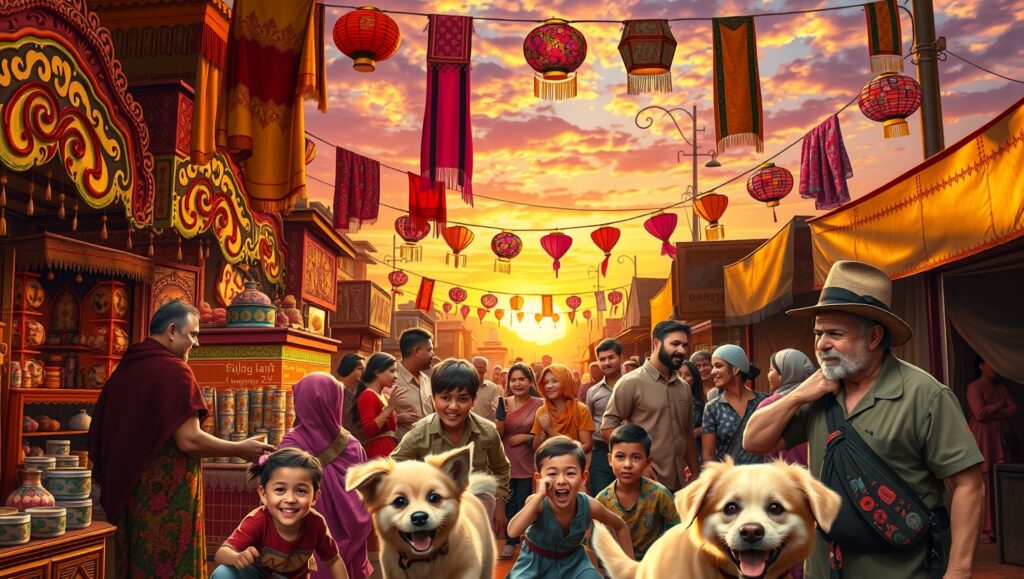 Sunset Bazaar: A Vibrant Marketplace – free AI stock image