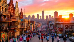 Sunset Cityscape in Color Sketch – free AI stock image