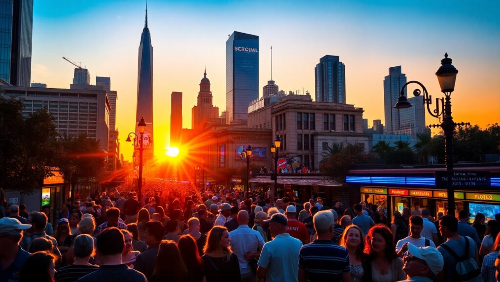 Sunset Cityscape in Duotone – free AI stock image
