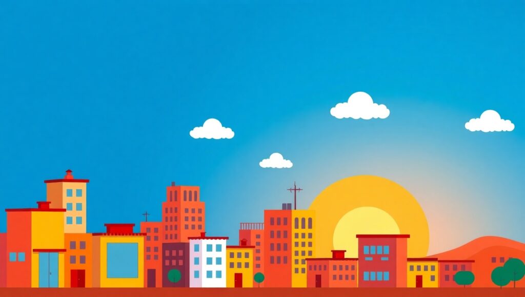 Sunset Cityscape in Flat Design – free AI stock image