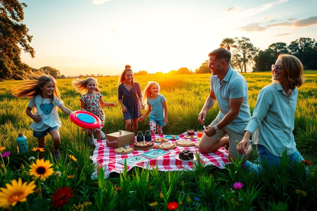 Sunset Family Gathering in the Park – free AI stock image