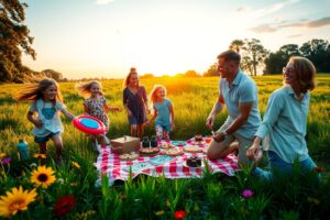 Sunset Family Gathering in the Park – free AI stock image
