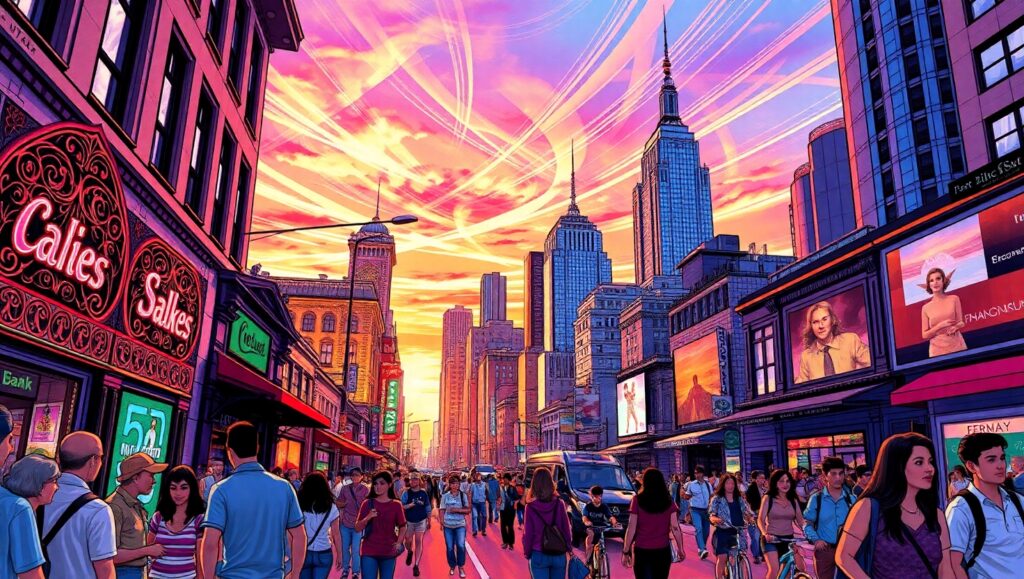 Sunset in the City: A Color Sketch – free AI stock image