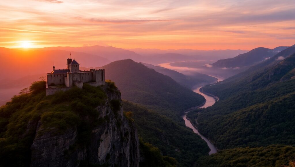 Sunset Majesty Over Ancient Lands – free AI stock image