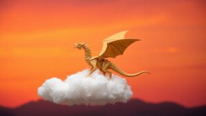 Sunset Origami Dragon on Cloud – free AI stock image