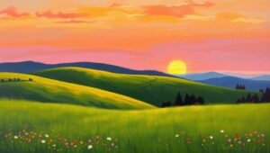 Sunset Over Rolling Hills – free AI stock image