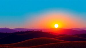 Sunset Over Rolling Hills in Pointillism – free AI stock image