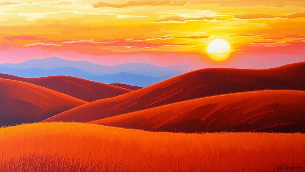 Sunset Over Rolling Hills – free AI stock image