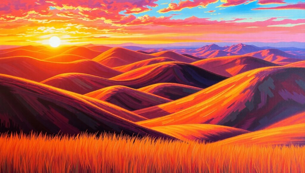 Sunset Over Rolling Hills R48 – free AI stock image