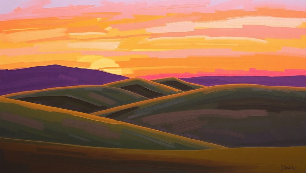 Sunset Over Rolling Hills – free AI stock image