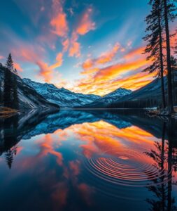 Sunset Over Serene Mountain Lake – free AI stock image