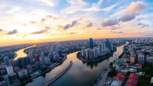 Sunset Over the Cityscape – free AI stock image