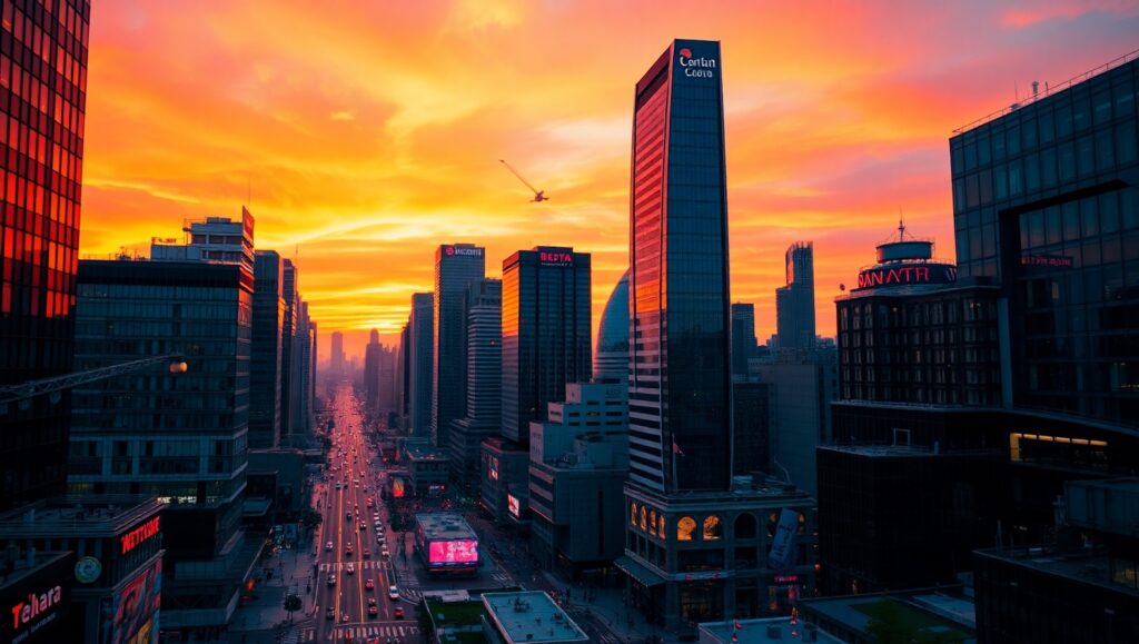 Sunset Over the Cityscape – free AI stock image